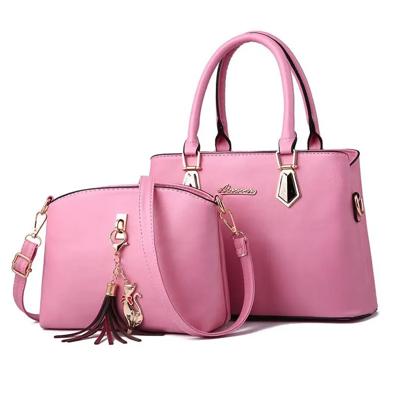 Новинка, женская сумка, 2 комплекта, женские сумки, высокая вместительность, с кисточками, сумки через плечо, роскошные сумки, модные женские сумки через плечо - Цвет: Pink