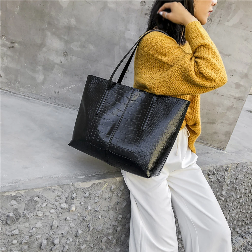 High-Quality Luxury Crocodile Handbag Women Retro Leisure Large Shoulder Bag Female Causal Totes Simple Shopping Handbag 904