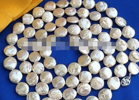 00903 4" 14 мм Монета Белый Пресноводный Культивированный жемчуг ожерелье