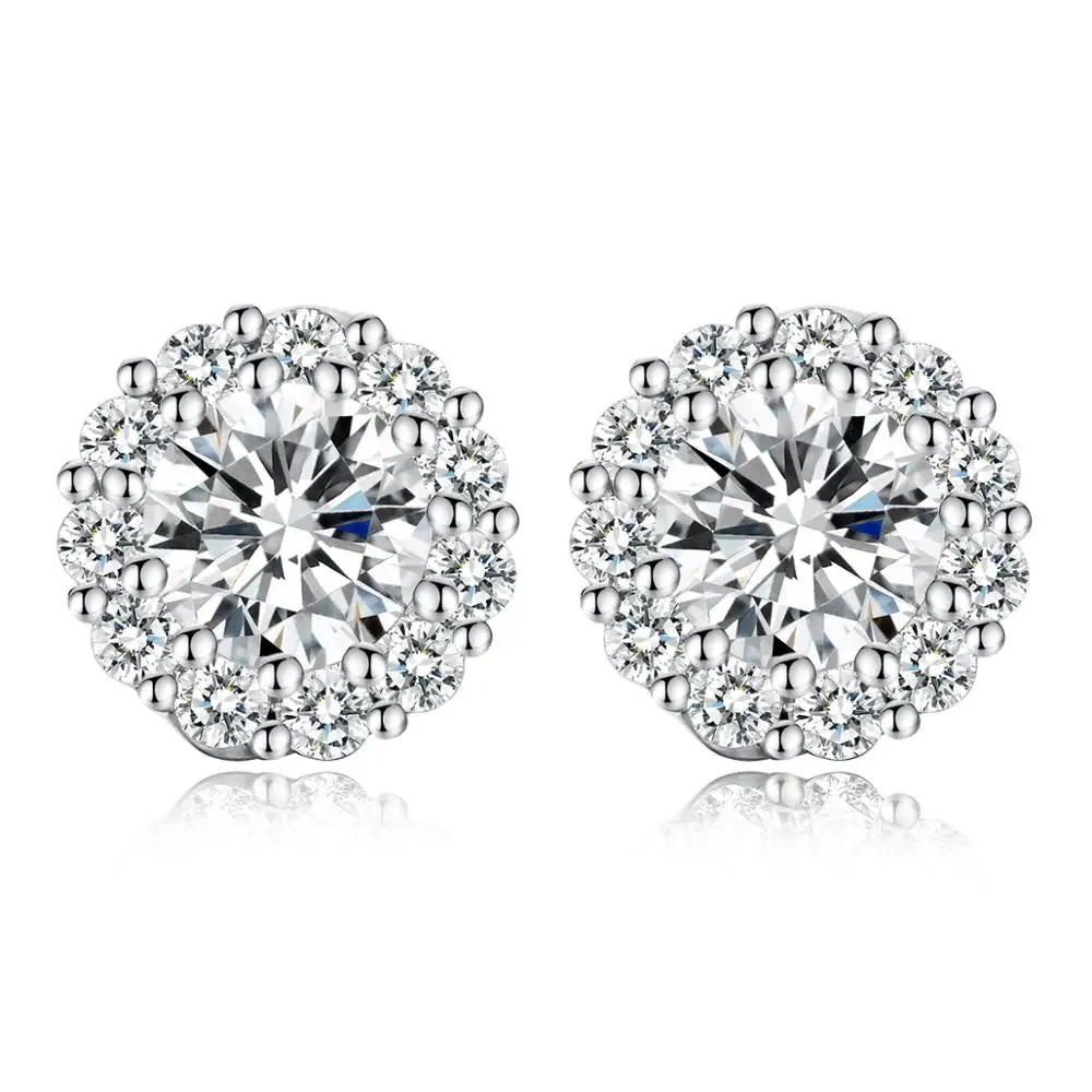 Bamoer просто платины покрытием круглой формы серьги с AAA циркон для женщин-летию мода ювелирных изделий YIE092 - Окраска металла: YIE006