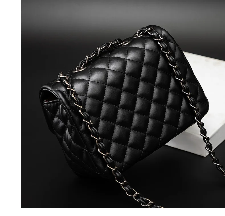 Luxury Handbags Women Bags Designer 2019 New Gold Chain Flap Purse for Ladies Soft Leather Quilted Plaid Lock Shoulder Bag Black (15)