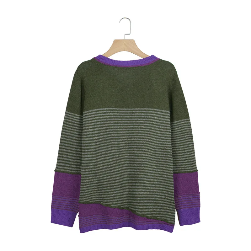 Пуловер, свитер, Осень-зима, вязаный женский свитер, плюс размер, 5XL, топы в полоску, пэчворк, женский модный свитер, Pull Femme