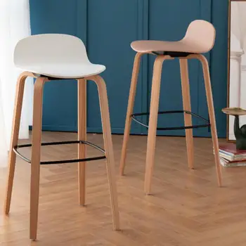 

Nordic Leisure Bar Chair Simple Modern Creative Solid Wood Bar Stool Back High Footstool Household Net Red Bar Chair