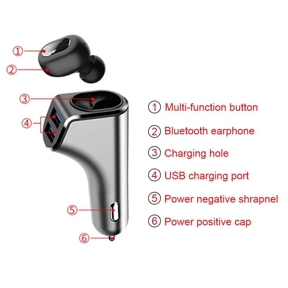 2 в 1 двойной USB мини Bluetooth телефон аксессуары быстрая зарядка, автомобильное зарядное устройство Путешествия Тип вкладыши беспроводной, защита от потери с микрофоном