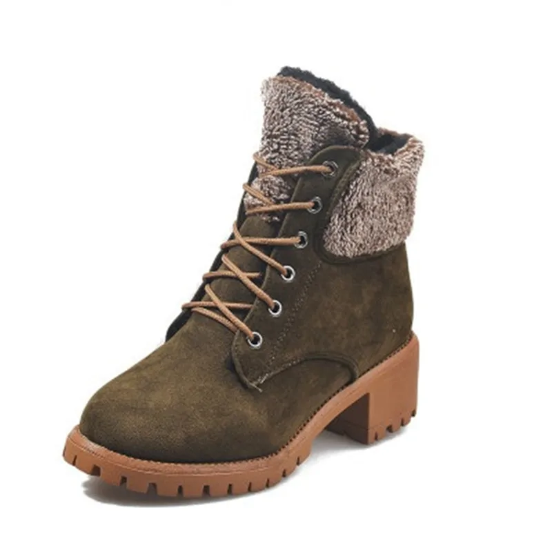 Size 35-43 High Quality Faux Suede Winter Ankle Boots Thick Plush Keep Warm Snow Boots Woman Shoes Botas mujer Black Brown - Цвет: Армейский зеленый
