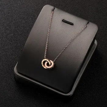 

Circle Crystal Roman Numerals Double Buckle Woman Necklace Female Titanium Steel Gold Clavicle Necklace Pendant Jewelry