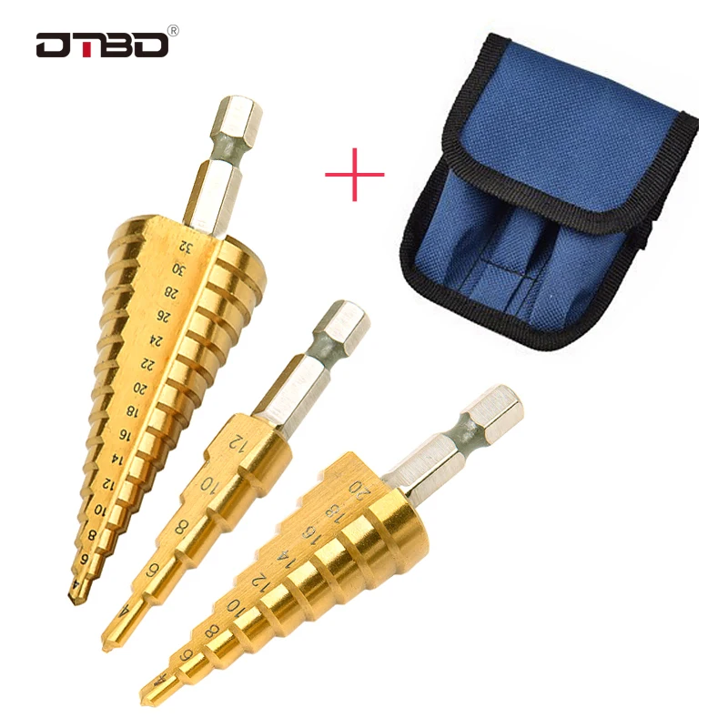 

Drill Bit HSS Titanium Coated Step Drill Wood Set Power Tools for Metal High Speed Steel Hole Cutter Step Cone Center Drills