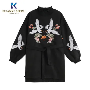 

2019 Autumn Winter Women Hoodies Fashion Lace Up Embroidery Sweatshirt Thick Warm Pullovers Loose Tops Long sleeve Sweatshirts