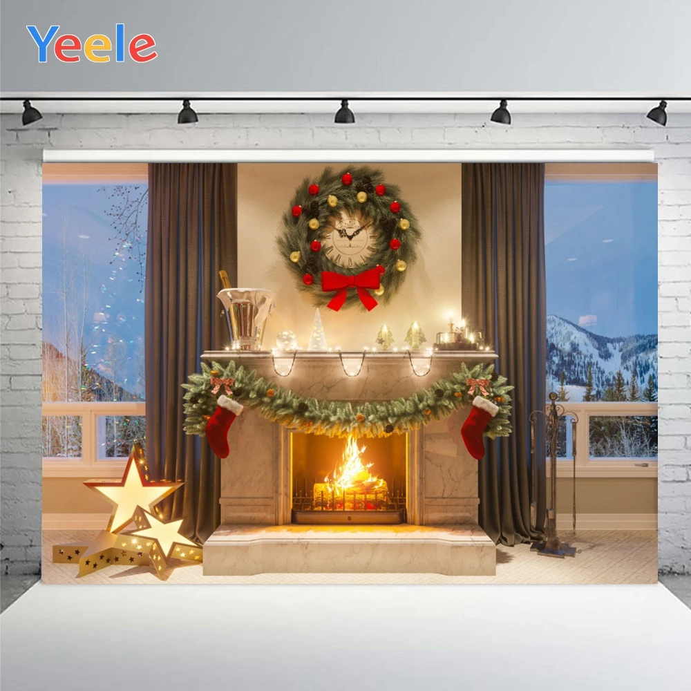 

Yeele Christmas Photo Background Photophone Light Stars Fireplace Photography Backdrops Studio Shoots for Decor Customized Size