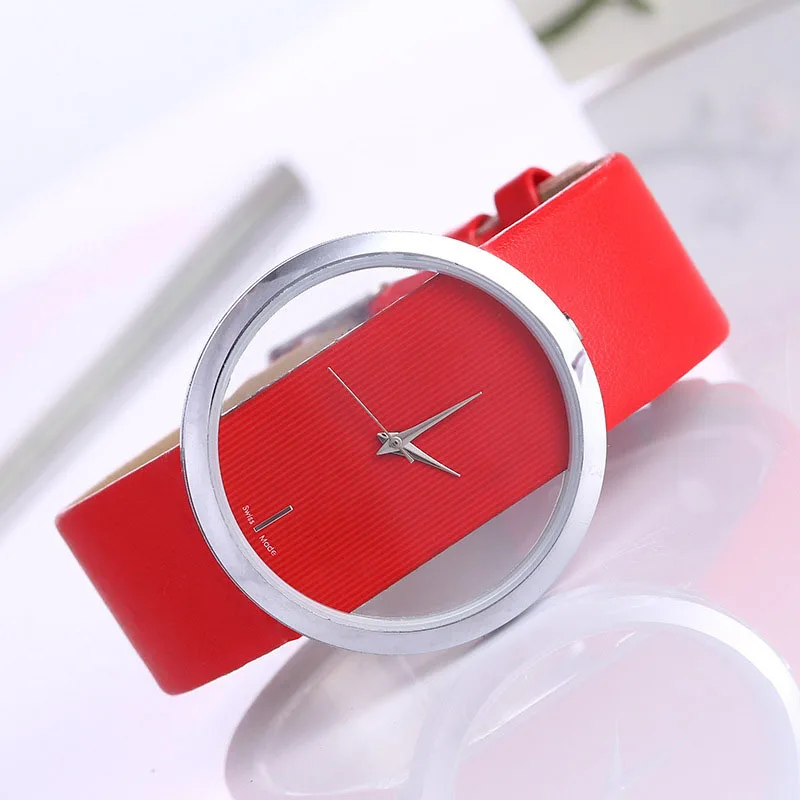 Women Leather Quartz Watch Transparent Hollow Watches Antique Stylish Men Quartz Wrist Watches 3