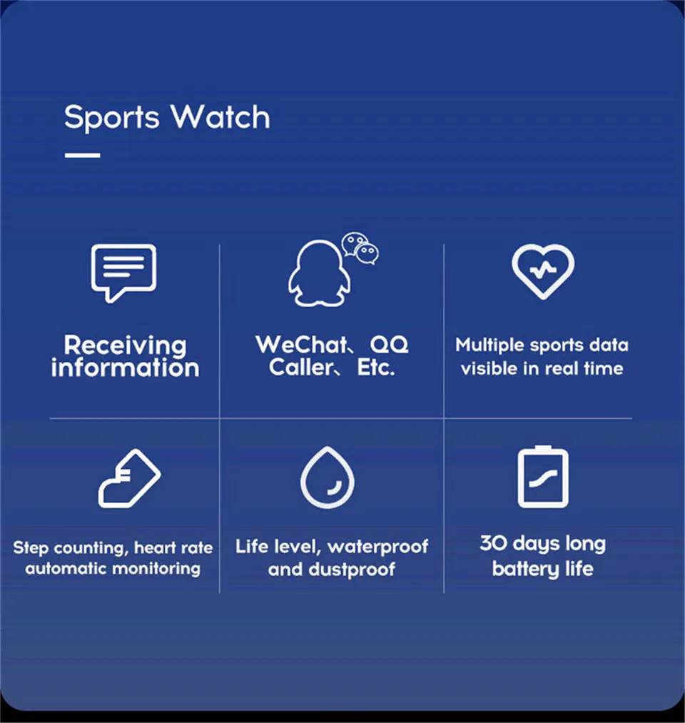 5-130435 Smart Wristband Heart Rate Monitor Smart Fitness Bracelet Blood Pressure Waterproof IP67 Fitness Tracker Watch For Women Men