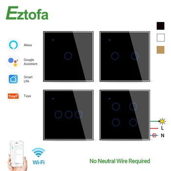 

Smart Wall Touch Switch,No Neutral Wire WiFi Switch, Tuya Wireless Control, Works With Alexa Google,1 2 3 4 Gang,EU UK 220v