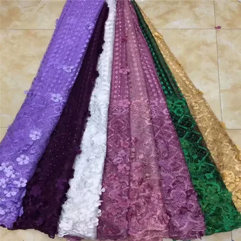 

Purple /white Stones Mesh Tulle Lace African Net beads Lace Fabrics High Quality Indian Lady Evening Dresses Mesh Lace Material