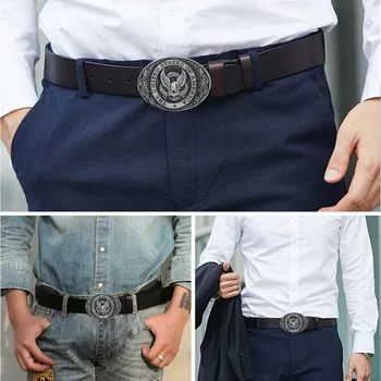 

The United State of American Flag Leather Belt Patriotic Eagle Buckle