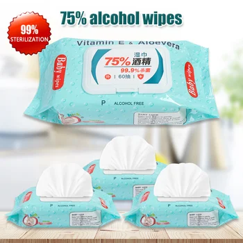 

60sheets/Pack 75% Alcohol Disinfection Cleaning Sterilization Wet Wipes Non-Woven Disposable Wipes Hand Surface Clean Wet Pads
