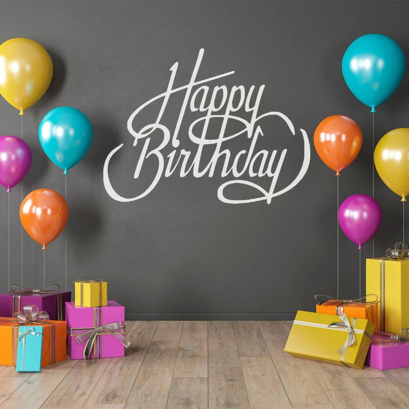 Happy Birthday Lettering Art Word Wall Sticker Vinyl Party Wall Decals