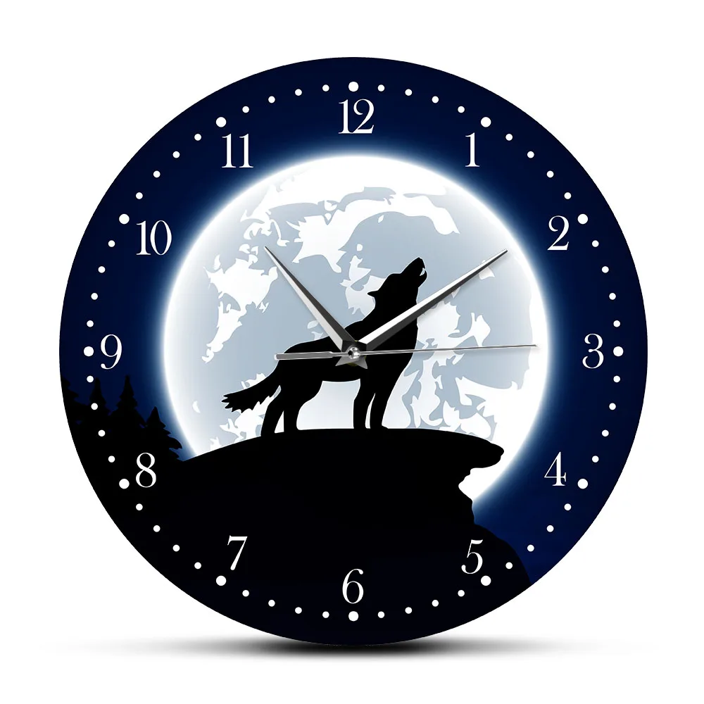 Wolf & Moon Wall Clock No Frame  