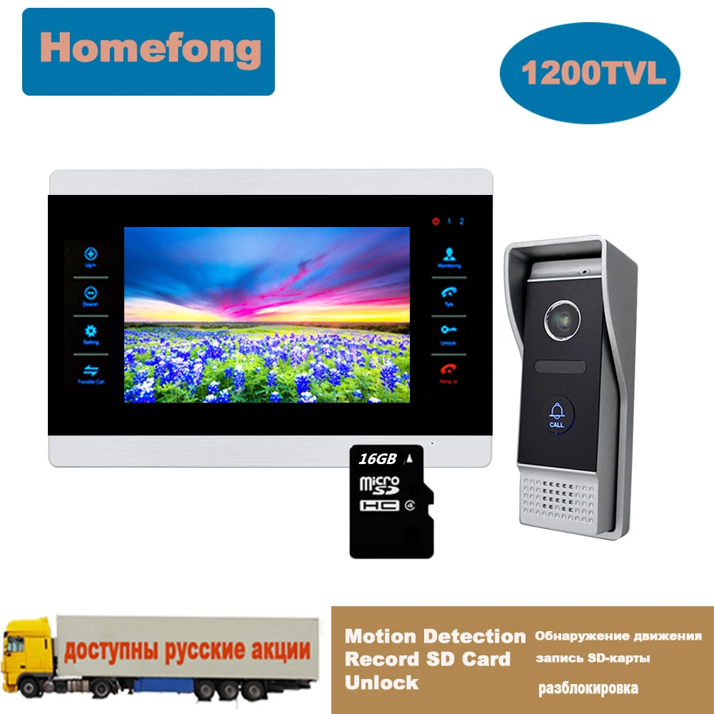 Homefong 7 Inch Video Intercom Electronic Door Lock Exit Touch Button Home Intercom Video Door Phone Doorbell with Camera Record screen intercom Door Intercom Systems