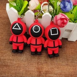 Porte clés de jeu de calmar 3D pour garçon et fille, Cosplay Six poupées rondes, jouets cadeau pour enfants 