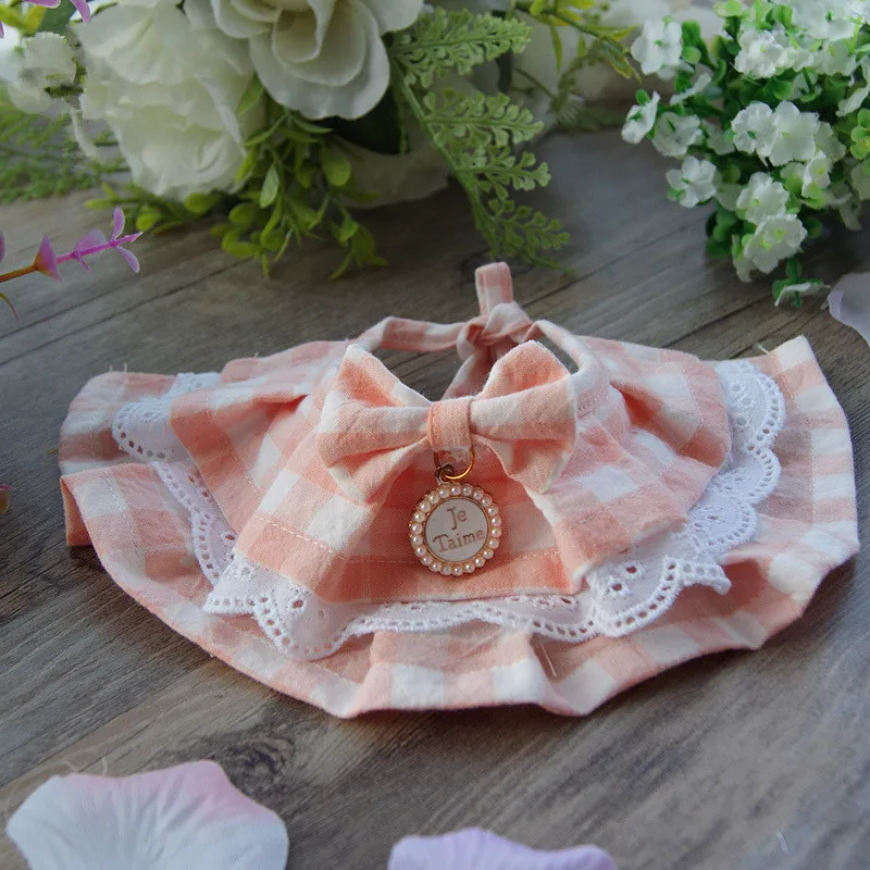 Adjustable Pink Color Pet Flower Lace Bib Pet dogs drool towel Teddy sweet Princess Scarf Bib handmade Pet Necklace and Collar