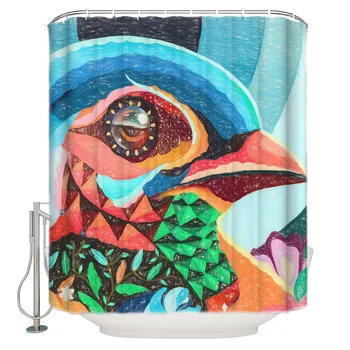

Doodle Bird Geometric Pattern Shower Curtains Polyester Fabric Waterproof Bath Curtain