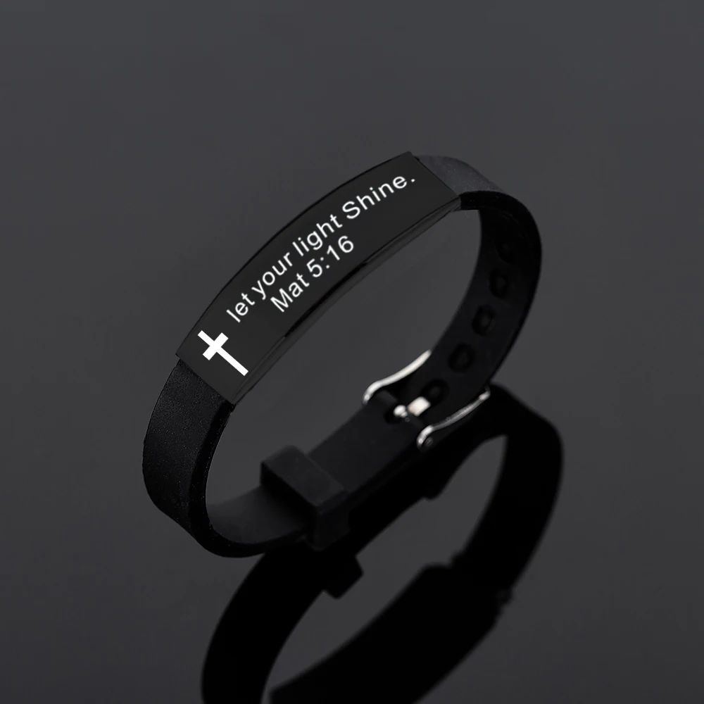 Quote Religious Cross Jesus Scripture Christian Bible Verse Inspirational Faith Silicone Bracelet for Men