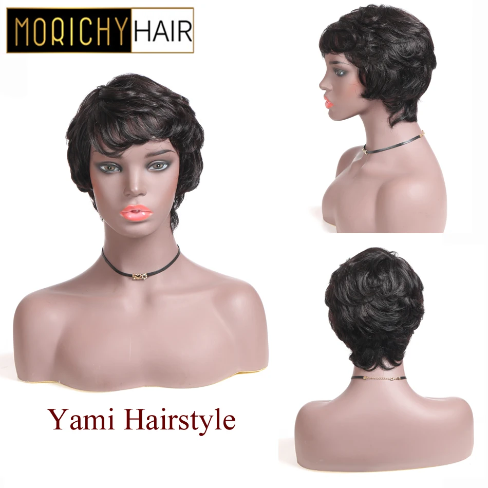 

Morichy Ocean Wave Short Cut Piexe Full Bob Wigs with Bangs Brazilian Non-remy Human hair Glueless DIY Hairstyles Wigs for Women