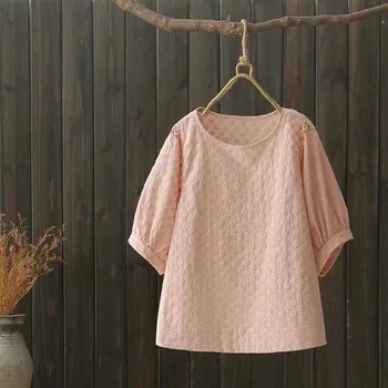 

KYQIAO blusas mujer de moda 2020 mori girls summer Japanese style fresh short sleeve o neck solid cotton blouse shirt