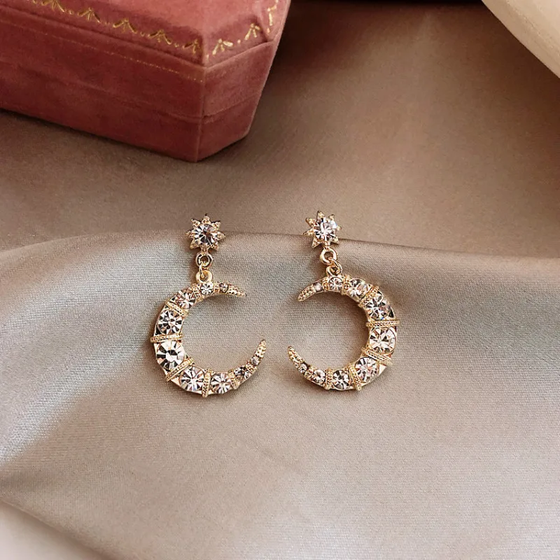 

Trendy Crystal Moon Women Dangle Earrings Retro Simple Crystal Moon Earrings Bohemian Drop Earrings Jewelry Earrings