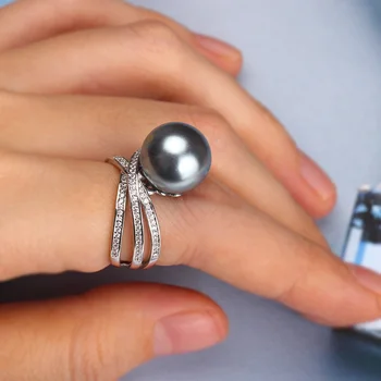 

Bride Talk Trendy Promotion Twist Big Pearl Ring For Women Cubic Zircon Finger Jewelry Girls Party Banquet Charm Rings 2019