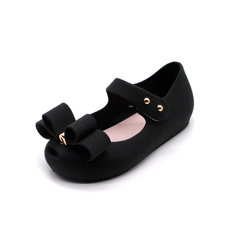 Mini Melissa/прозрачные сандалии для девочек; летняя детская сетчатая дышащая прозрачная обувь с бантиком Микки Мауса для девочек; сандалии для девочек; 14-16,5 см - Цвет: black