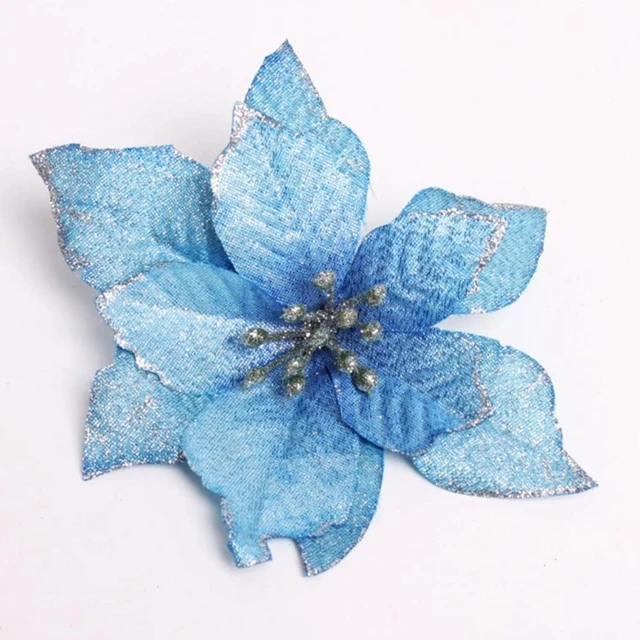 Christmas Glitter 20Pcs Christmas Tree Ornament Artificial Wedding Christmas Flowers Wreaths Wedding Ornaments (BLUE) 2