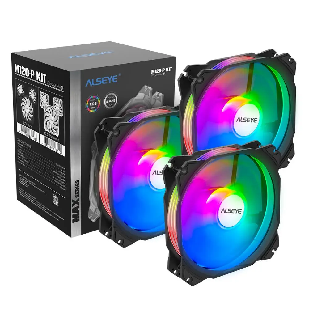 Ventilador de Refrigeração Pwm + 3pin Alseye Série Máxima Pces Conjunto Rgb Ajustável Iluminação 4pin Apoio Aura – Fusão 120mm 3
