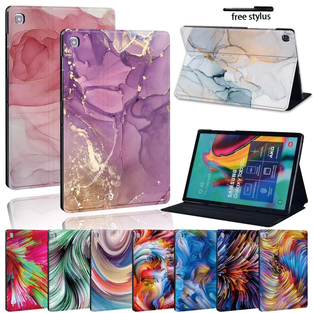 For Samsung Galaxy Tab A 10.1 2019/2016/TabA 7.0/9.7/10.5"/Tab E 9.6/ S5E Tablet Protective Watercolor Leather Stand Cover Case