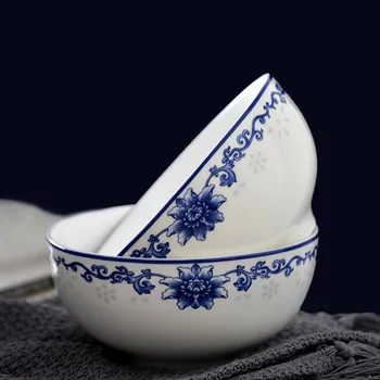 

5/7inch Blue and White Porcelain Art Rice Bowl Microwave Tableware Chinese Breakfast Bowls Ramen Noodle Soup Bowl Food Container