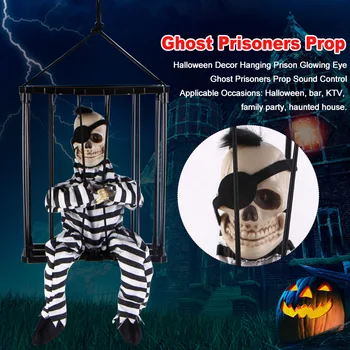 

Sound Control Ghost Prisoners Prop Haunted House Trick Motion Sensor Family Party Hanging Prison Glowing Eye Halloween Decor Bar