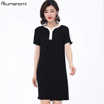 

chiffon basic dresses for women summer large size 6XL 5XL 4XL 3XL XXL v-neck casual Office ladies elegant black dress hot tops