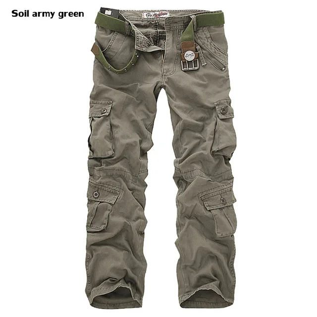 soil army green Мужские брюки-карго с карманами, Стрейчевые хлопковые повседневные свободные мужские военные брюки, мужские брюки, камуфляжные брюки для бега, мужские брюки - Цвет: soil army green
