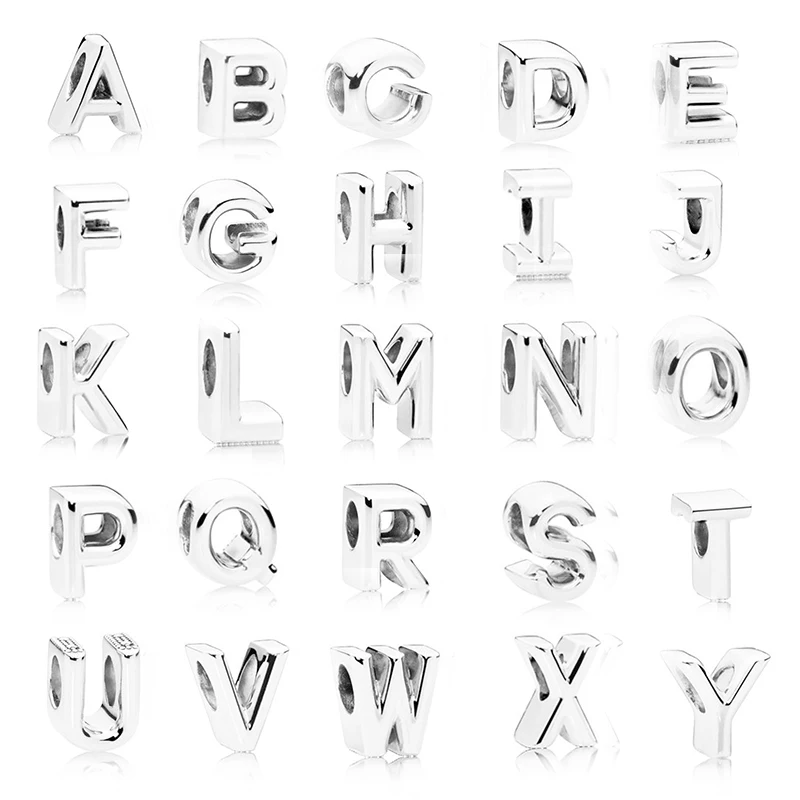 

baopon English Alphabet Letter A-Z Crystal Charm Bead Fit Original Pandora Bracelet Necklace Authentic Jewelry Making