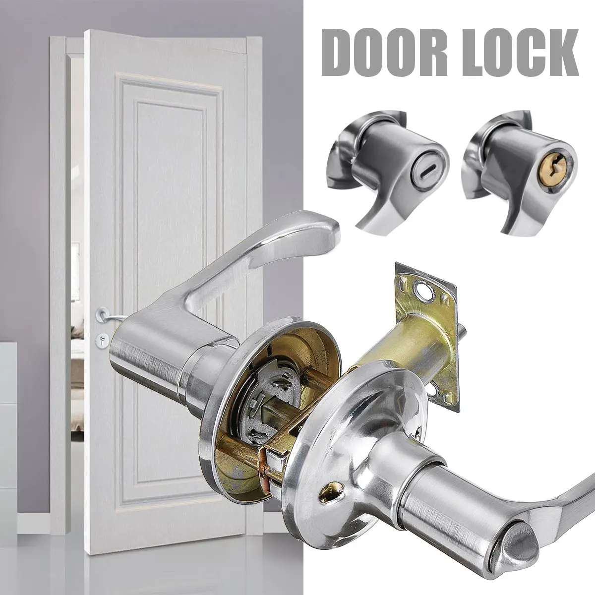 

Stainless Steel Mechanical Door Lock Home Security Latch Lock Keys Kit Bathroom Bedroom Door Hardware Security Handled Locks