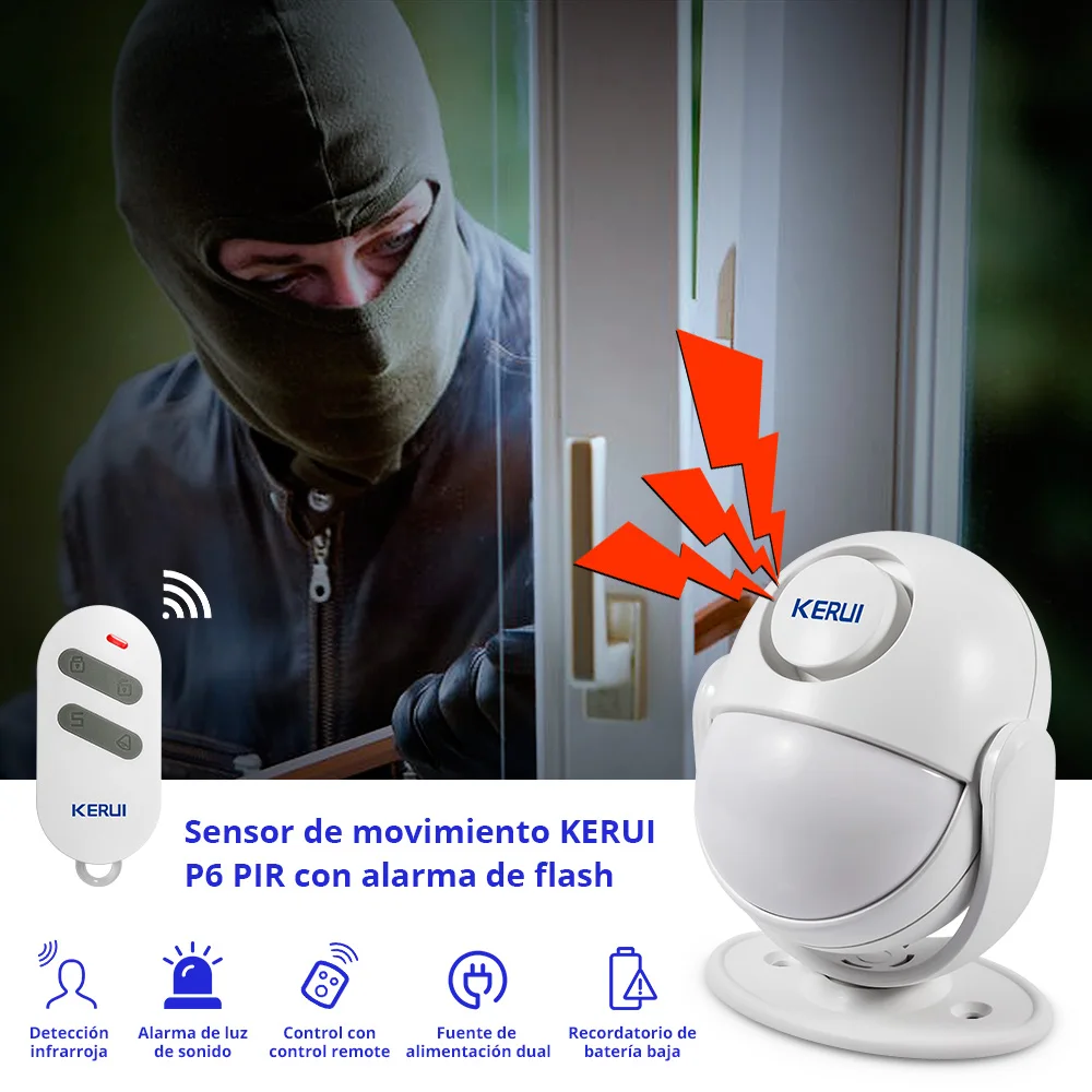 KERUI P6 PIR Motion Detector 125dB Alarm Welcome Doorbell Home Security Sensor Loud Siren Anti - theft SOS Alarm System