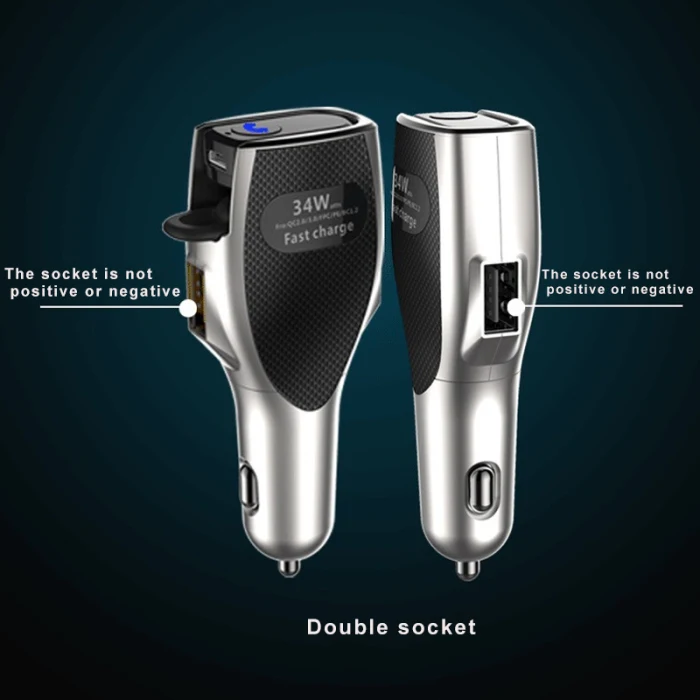 2 в 1 Автомобильное зарядное устройство Quick Charge 3,0 Dual USB с Bluetooth 4,0 Беспроводные наушники SP99