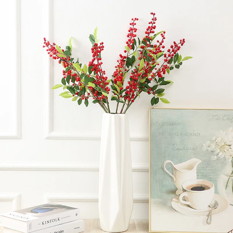 Artificial Green Leaf Berry Small Red Fruit Flower Wedding Hotel Restaurant Home Floor Flower Decoration Christmas Decoration