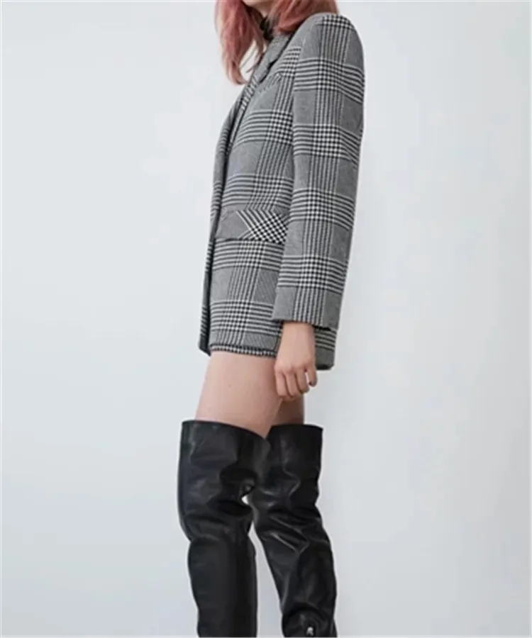 

2019 New Style Leisure Suit Western Style Double Breasted Thousands of Birds Mid-length Business WOMEN'S Jacket Women's