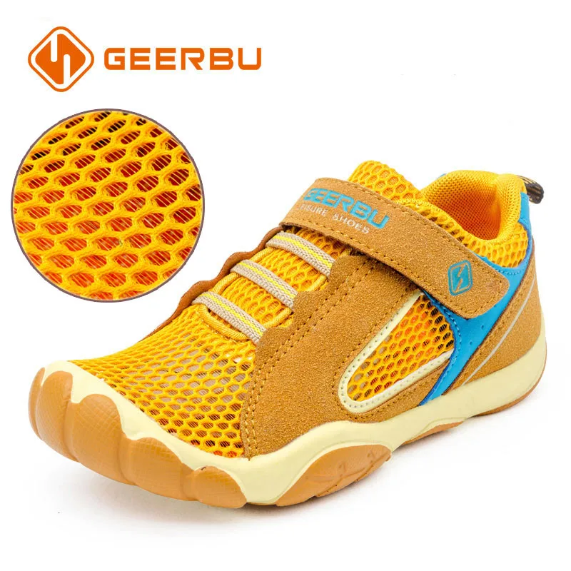 single mesh yellow GEERBU, детские кроссовки для мальчиков, спортивная обувь, размеры 28-40, Детские кроссовки с дышащей сеткой, обувь для бега для подростков - Цвет: single mesh yellow