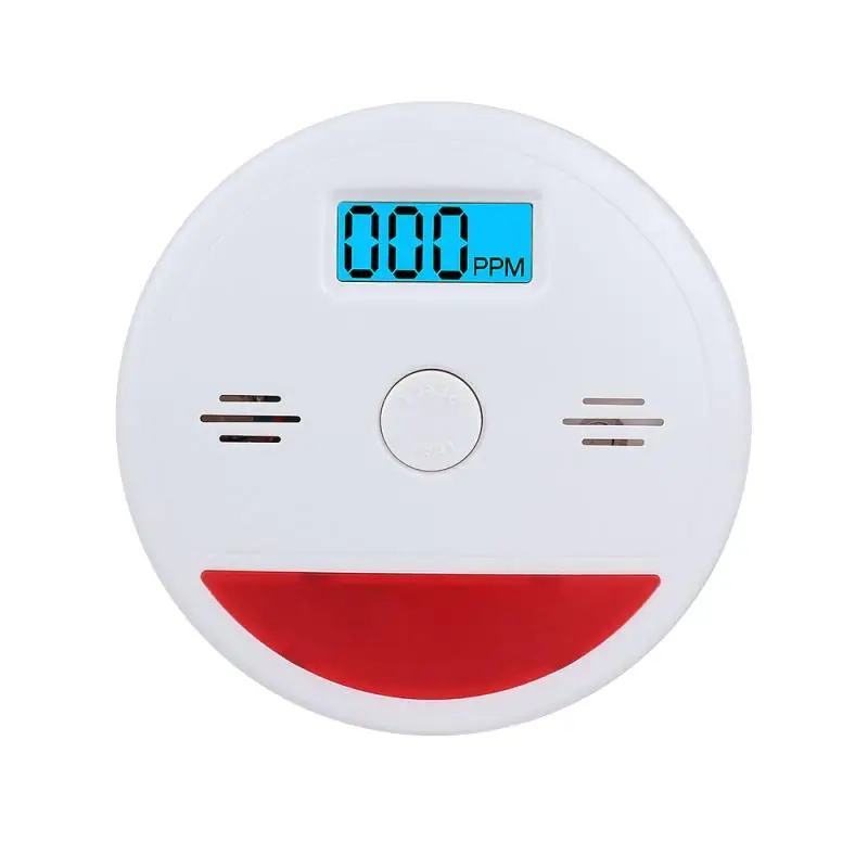 Alarma de humo con pantalla LCD, Detector de monóxido de carbono con batería de forma redonda