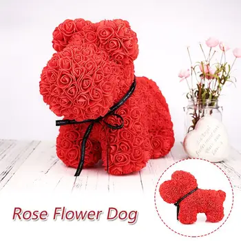 

PE Lovely Romantic Dog Dolls Rose Dog Artificial Rose Birthday Love Wedding Simulated Toy