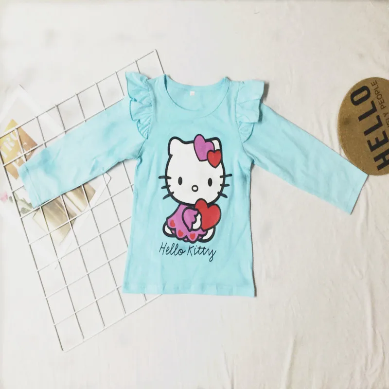Seartist/футболка с длинным рукавом для маленьких девочек «hello kitty»; Весенняя футболка для девочек; милые футболки для девочек; Новинка года; 30 - Цвет: Небесно-голубой
