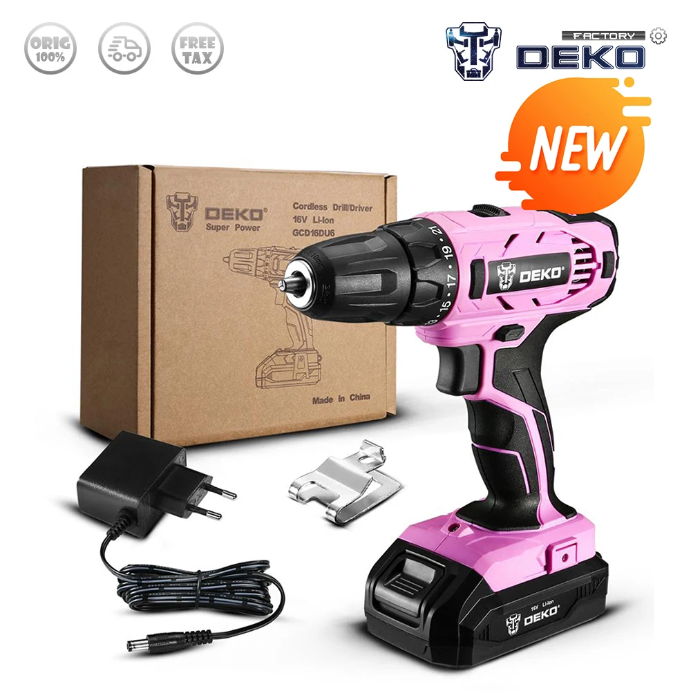 

DEKO GCD16DU5/GCD16DU6 16V Max Electric Screwdriver Cordless Drill Mini Wireless Power Driver DC Lithium-Ion Battery 2-Speed