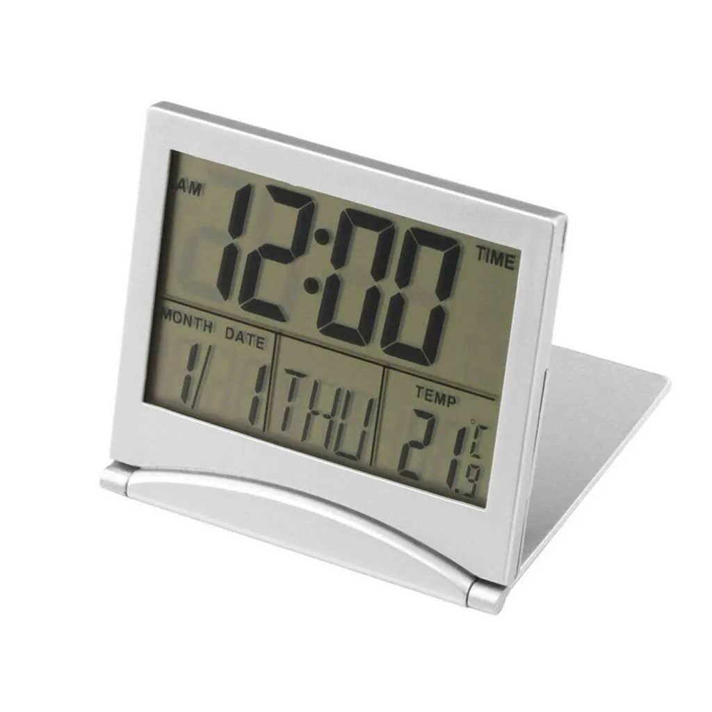 Digital LCD Weather Station Folding Alarm Clock Date Desktop Temperature Travel Clock With 8 Optional Music and Snooze Functions